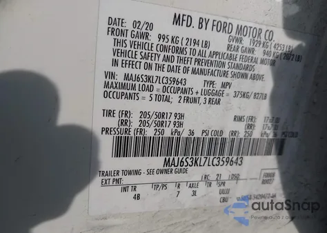 2020 Ford Ecosport Titanium from USA, damaged, VIN MAJ6S3KL7LC359643